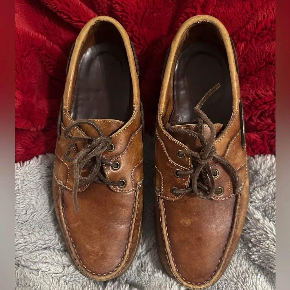 Allen Edmonds Eastport Boat Shoes Mens 8.5 Brown Leather Loafers Lace Up